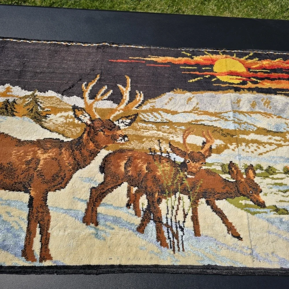 Tapestry Deer Stag woodland Vtg 60s velvet Wall Hanging Belgium Cottagecore